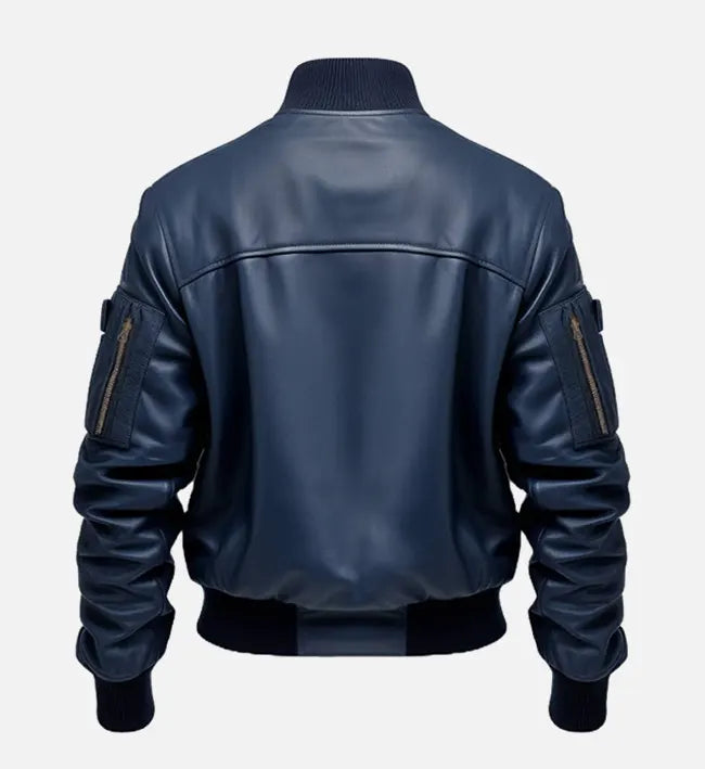 Men's Blue Flight Bomber Leather Jacket