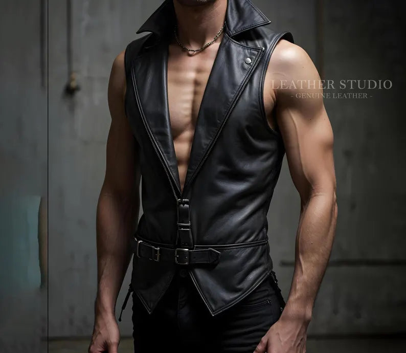 Handmade Black Leather Cosplay Vest for Men Real Breezion Leather Fantasy Vest  Custom Fit Cosplay Armor  LARP Warrior Vest