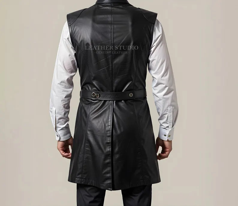 Handmade Black Leather Double Long Vest for Men  Unique Layered Leather Vest  Custom Cosplay Vest  Edgy Avant-Garde Leather Vest