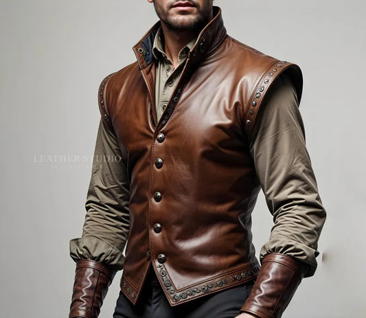 Custom Brown Leather Cosplay Vest for Men, Men's Designer Brown Cosplay Vest Breezion Brown Leather Cosplay Waistcoat Custom Fit Cosplay Vest