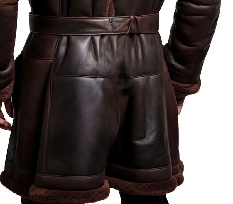 Men Leather Fur Coat  Genuine Sheepskin Leather Fur Long Coat