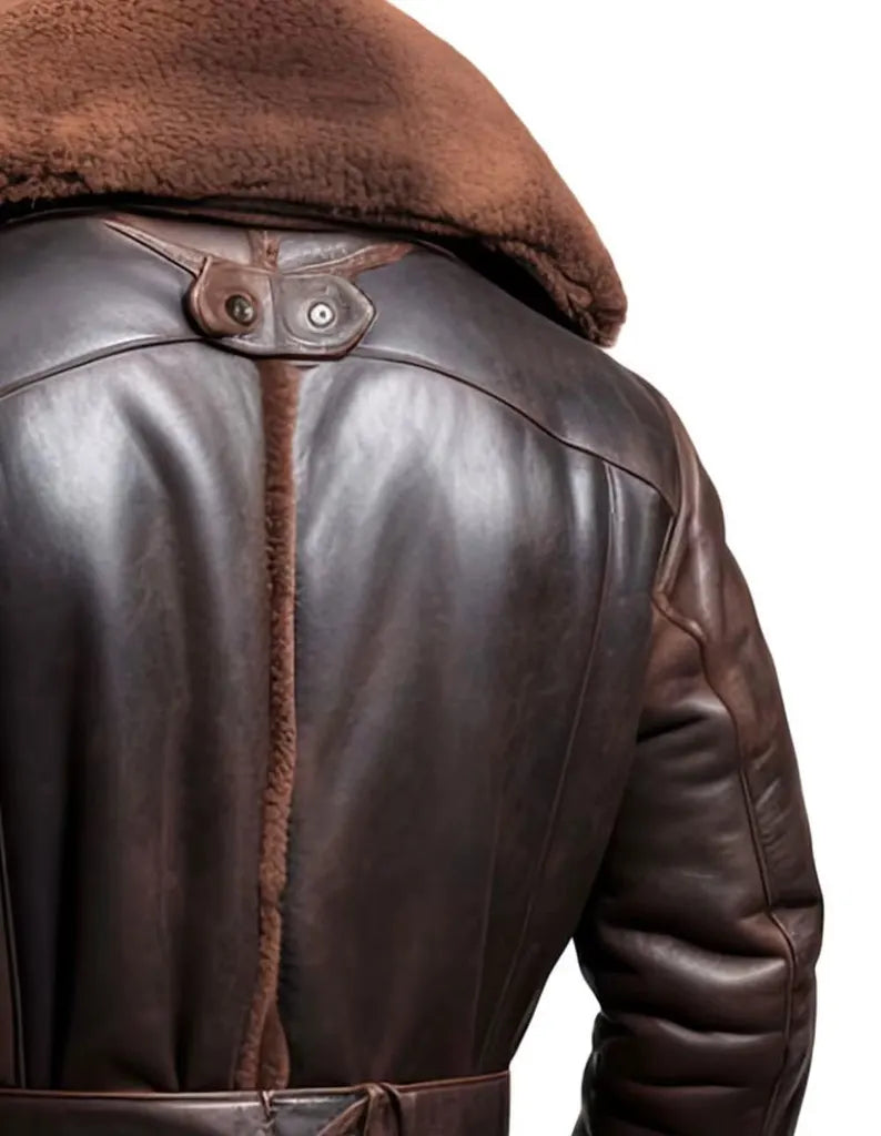 Men Leather Fur Coat  Genuine Sheepskin Leather Fur Long Coat