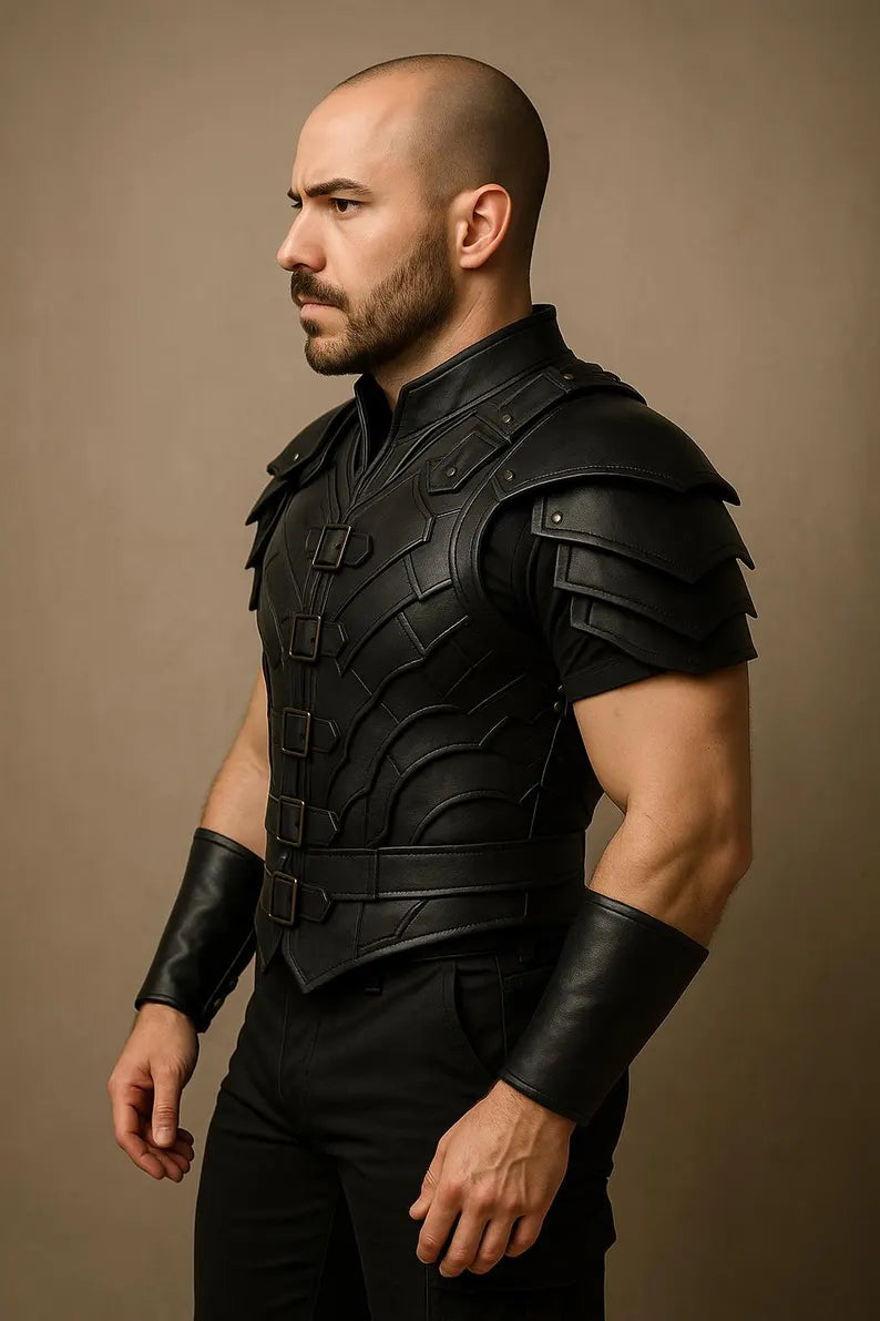 Leather Vest with Shoulder & Wrist Guards