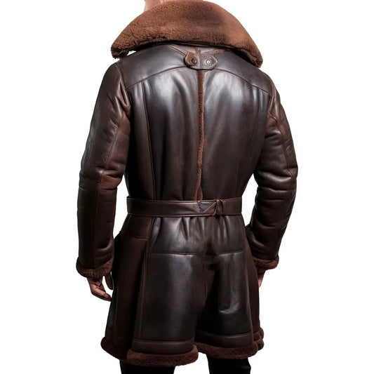 Men Leather Fur Coat  Genuine Sheepskin Leather Fur Long Coat