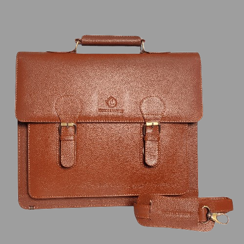 Classic Tan Leather Laptop Briefcase