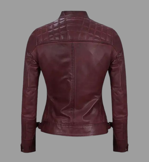 Maroon Women's Real Leather Motorcycle Jacket