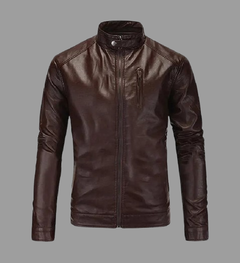 Mens Premium Dark Brown Leather Cafe Racer Jacket