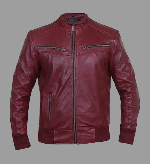 Men's Red Leather Bomber Jacket