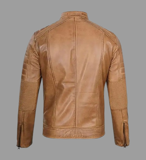 Men's Tan Rust Brown Leather Biker Jacket