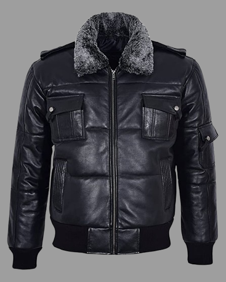 Rafael Puffer Bomber Leather Jacket