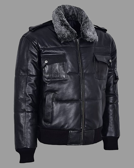 Rafael Puffer Bomber Leather Jacket