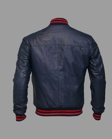 Men's Blue Sheepskin Leather Varsity Bomber Jacket