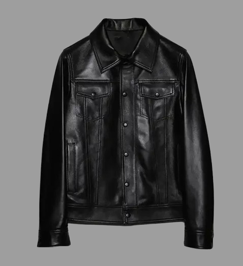Women Classic Trucker Black Button Jacket