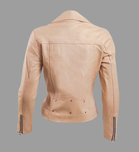 Women’s Beige Leather Biker Jacket