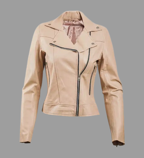 Women’s Beige Leather Biker Jacket
