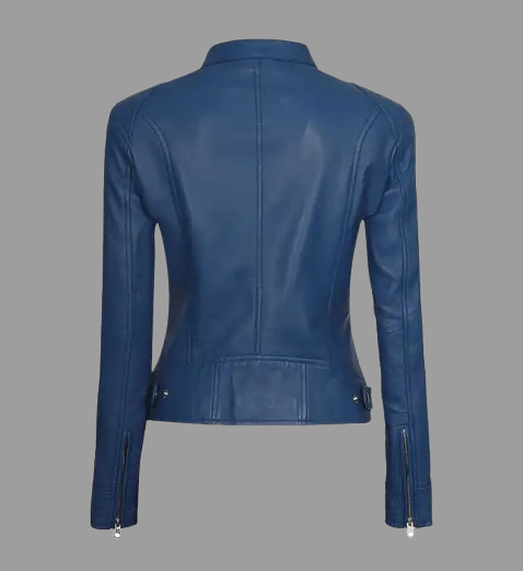 Women’s Blue Cafe Racer Leather Jacket