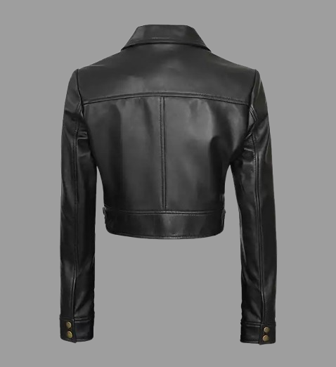 Women’s Black Cropped Leather Trucker Jacket