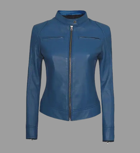 Women’s Blue Cafe Racer Leather Jacket