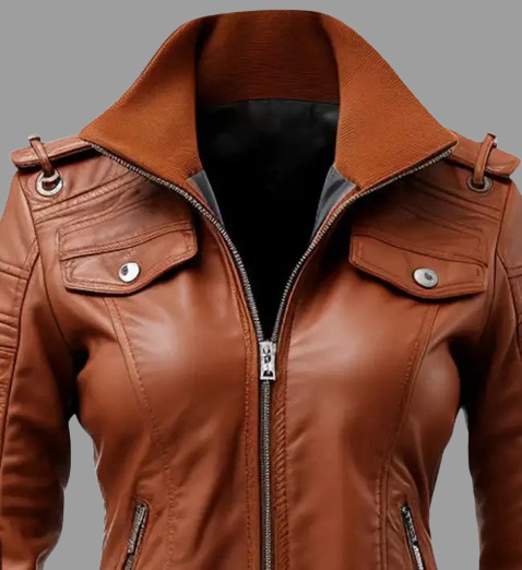 Women's Brown Leather Bomber Jacket