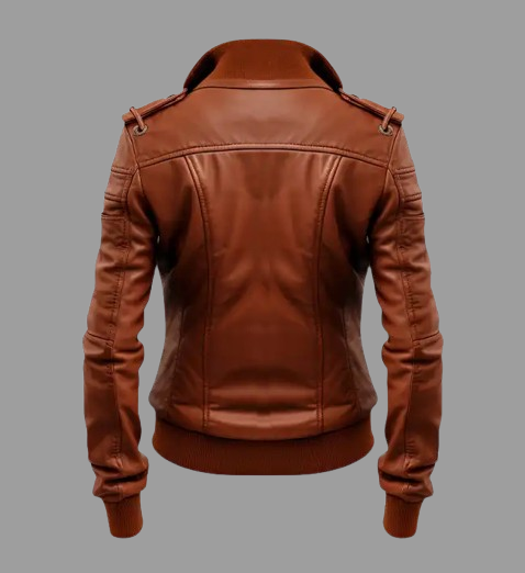 Women's Brown Leather Bomber Jacket
