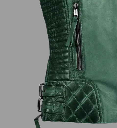 Women's Charlotte Burnt Green Leather Jacket