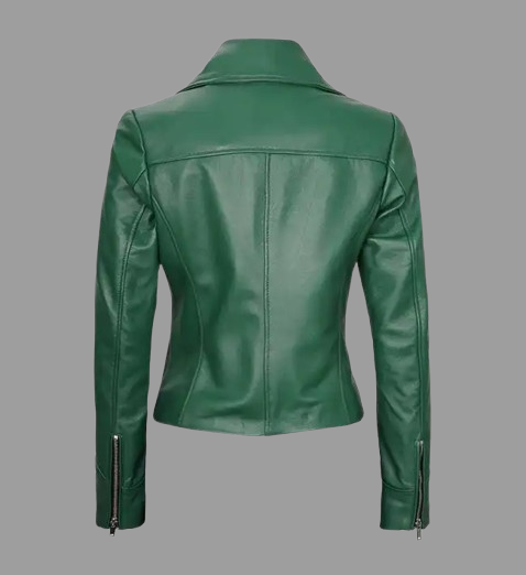 Women's Moto Style Green Leather Jacket