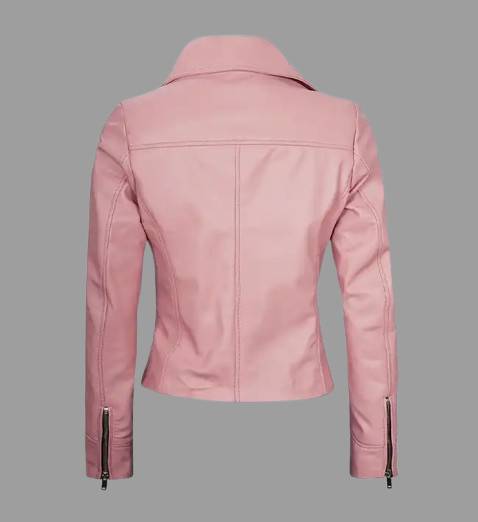 Women's Moto Style Pink Leather Jacket