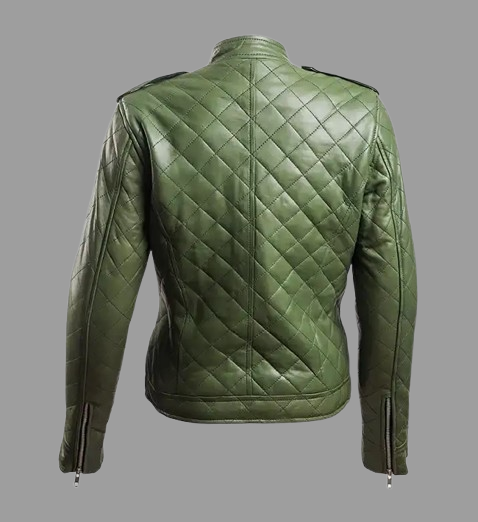 Women’s Green Leather Puffer Jacket