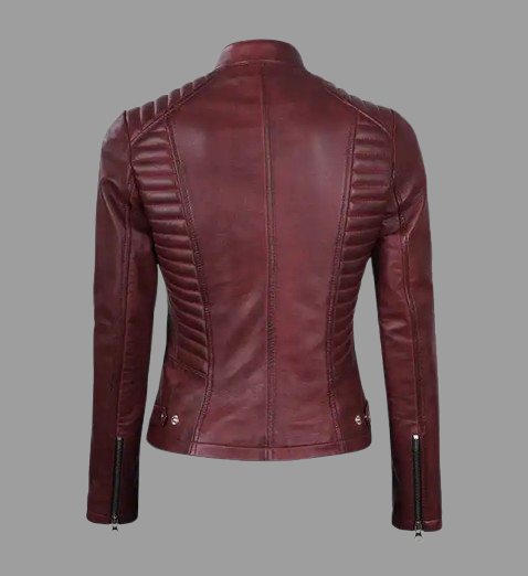 Women's Maroon Leather Cafe Racer Jacket