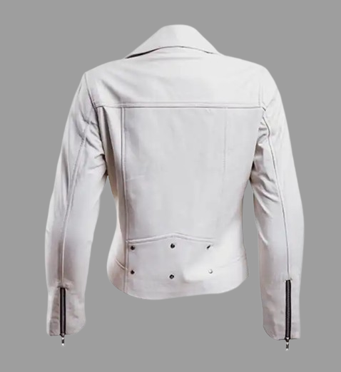 Women’s White Leather Biker Jacket