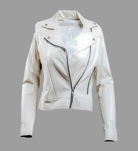 Women’s White Leather Biker Jacket