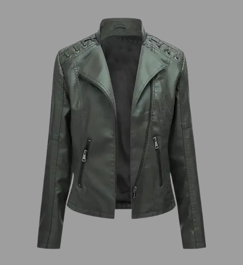 Women’s Army Green Leather Moto Jacket