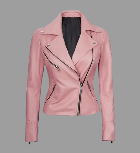 Women's Moto Style Pink Leather Jacket
