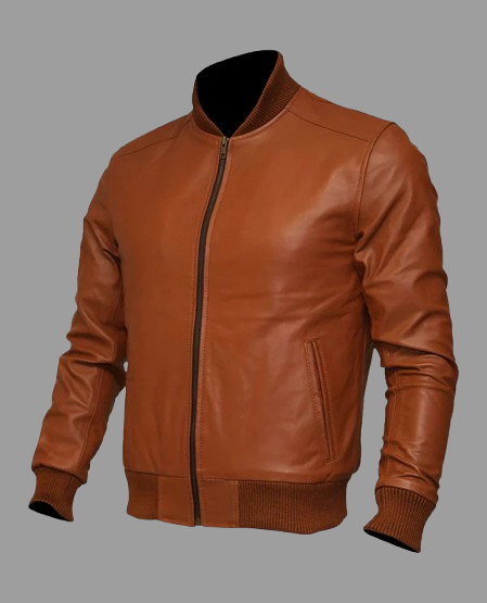 Men's Bomber US Flag Tan Brown Sheepskin Leather Jacket