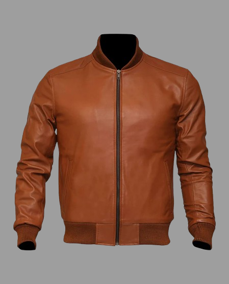 Men's Bomber US Flag Tan Brown Sheepskin Leather Jacket