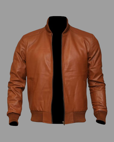 Men's Bomber US Flag Tan Brown Sheepskin Leather Jacket