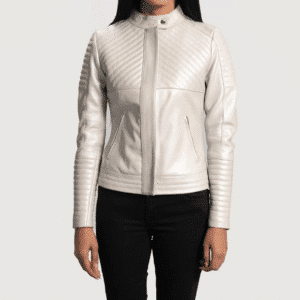 Ice Maiden Silver Quilted Leather Biker Jacket