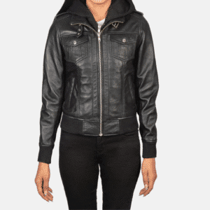 Roslyn Hooded Leather Bomber Jacket